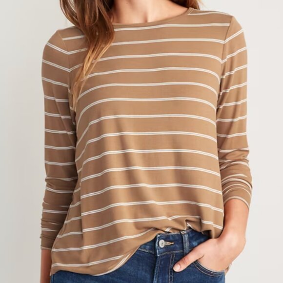 Old Navy Tan and White Striped Long Sleeve Tee Luxe XL - Picture 1 of 5